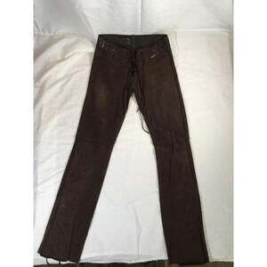 Vintage Lost Art Custom Brown Leather Lace-Up Women's Pants with suede and snake